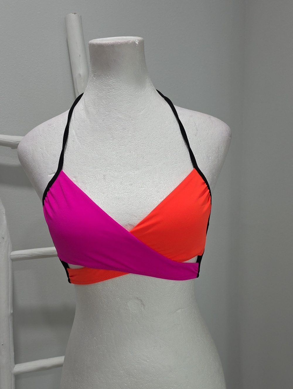 Pink Victoria's Secret Colorblock Bikini Top Neon Pink And Orange